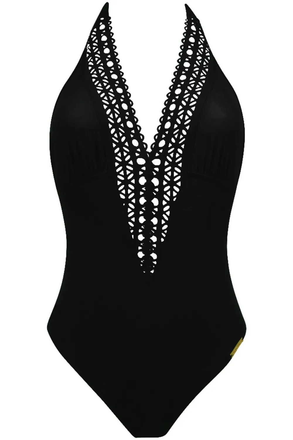 Ajourage Couture Plunge Halter Swimsuit in Black