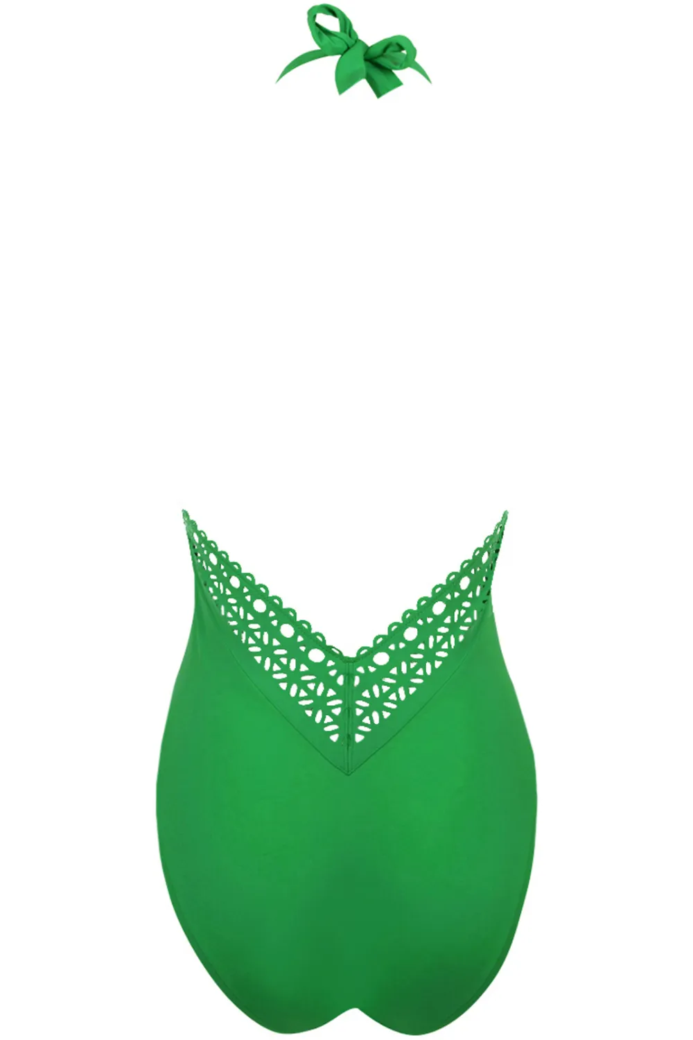 Ajourage Couture Plunging Halter Swimsuit in Light Green