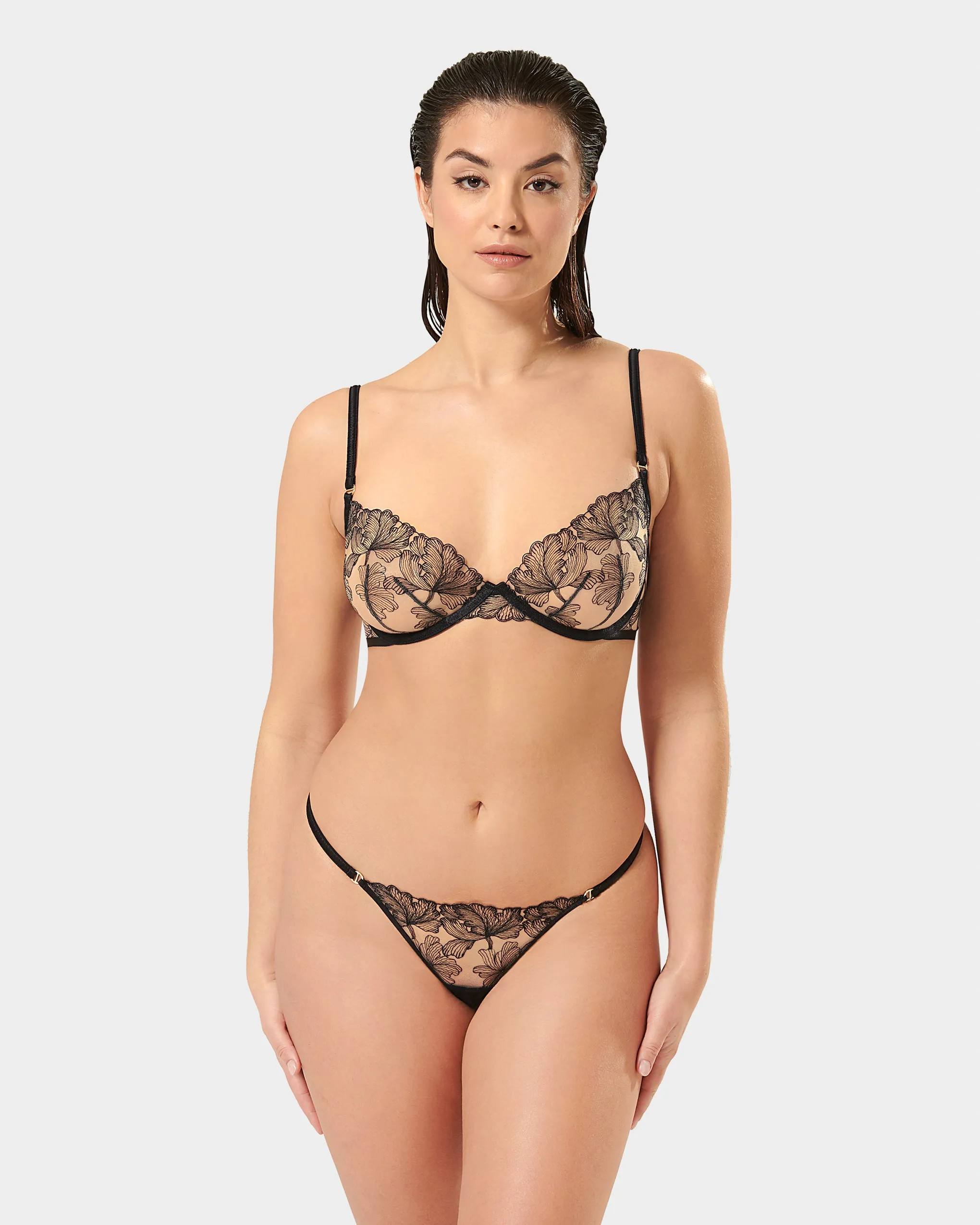 Alula Embroidered Sheer Bra Black