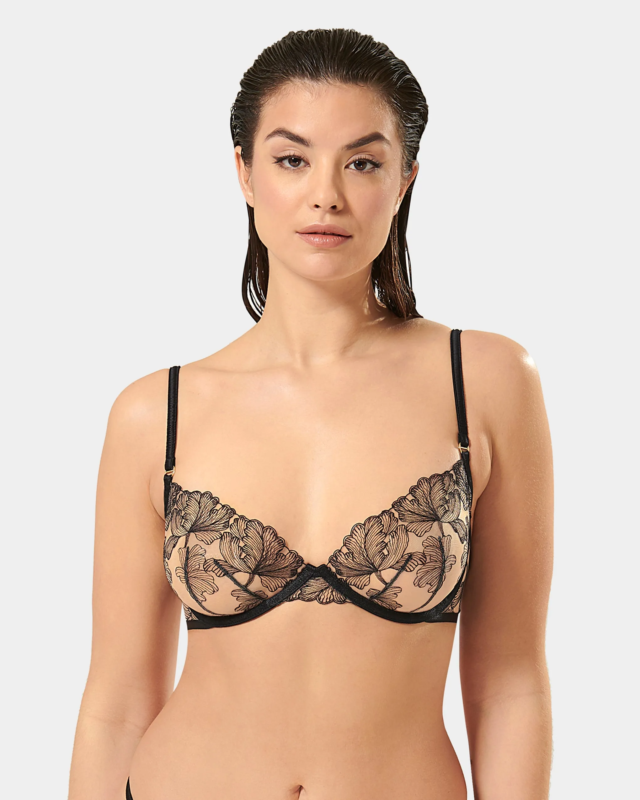 Alula Embroidered Sheer Bra Black