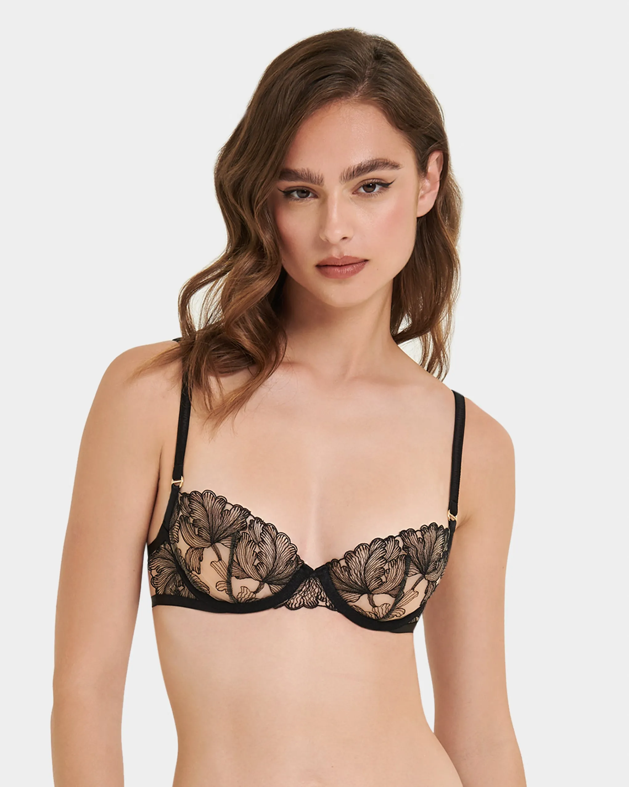 Alula Embroidered Sheer Bra Black