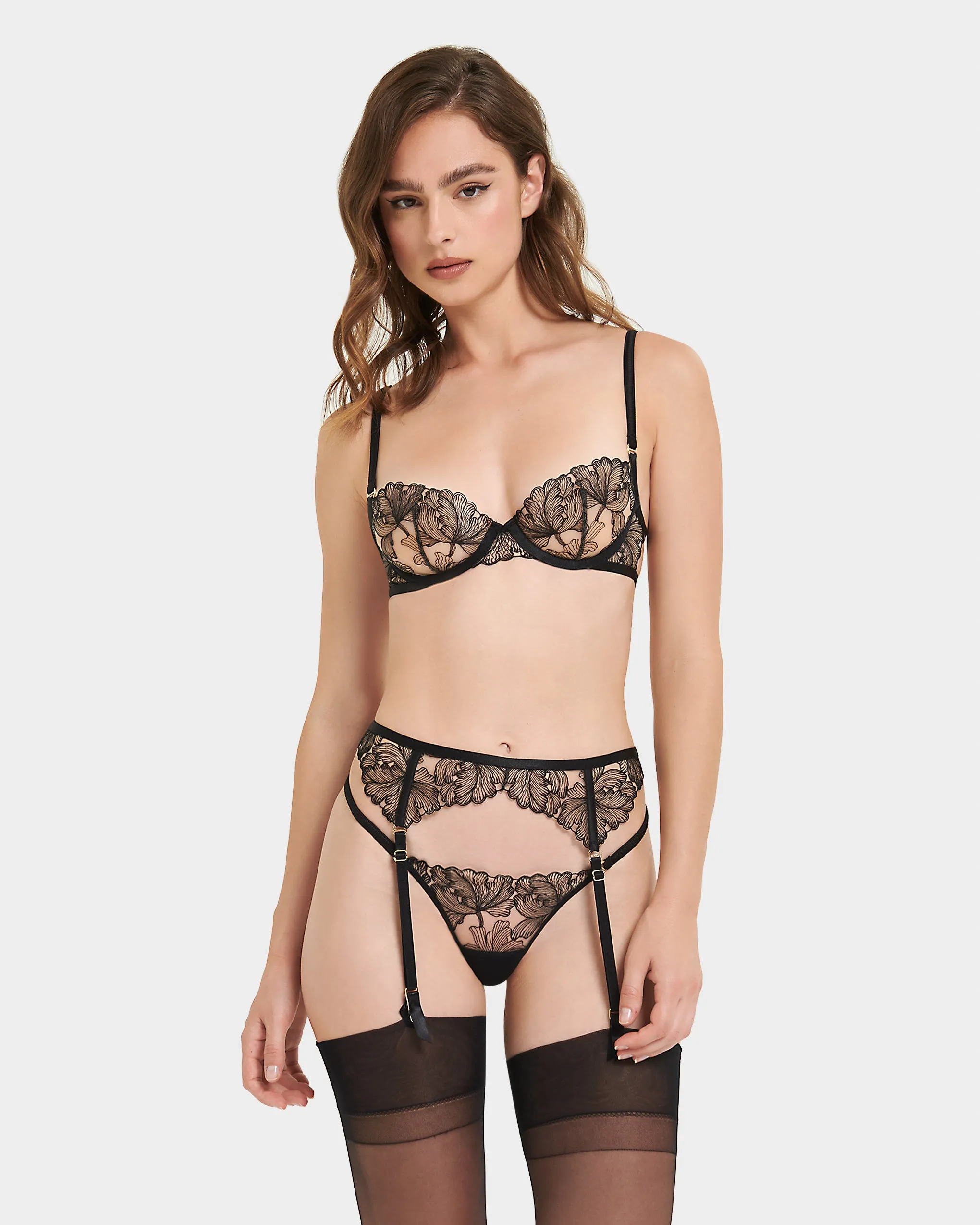 Alula Embroidered Sheer Bra Black