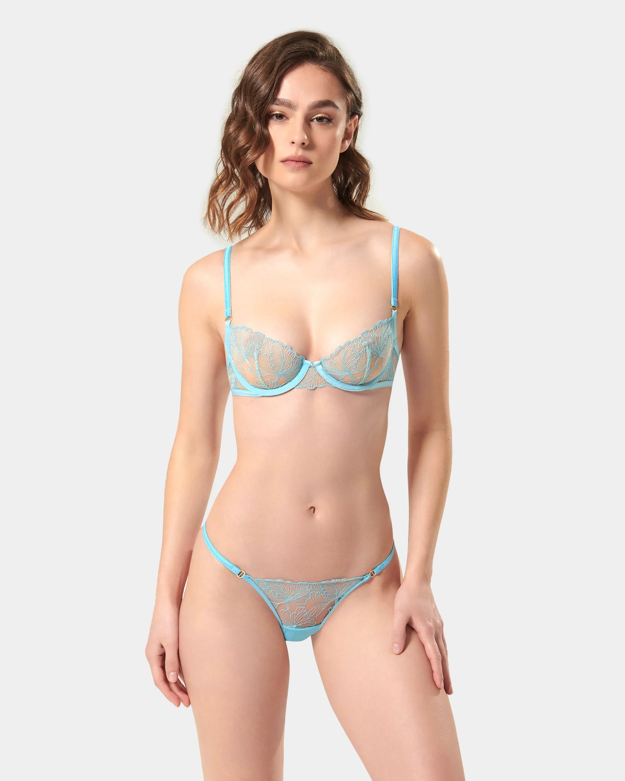 Alula Embroidered Sheer Bra Blue