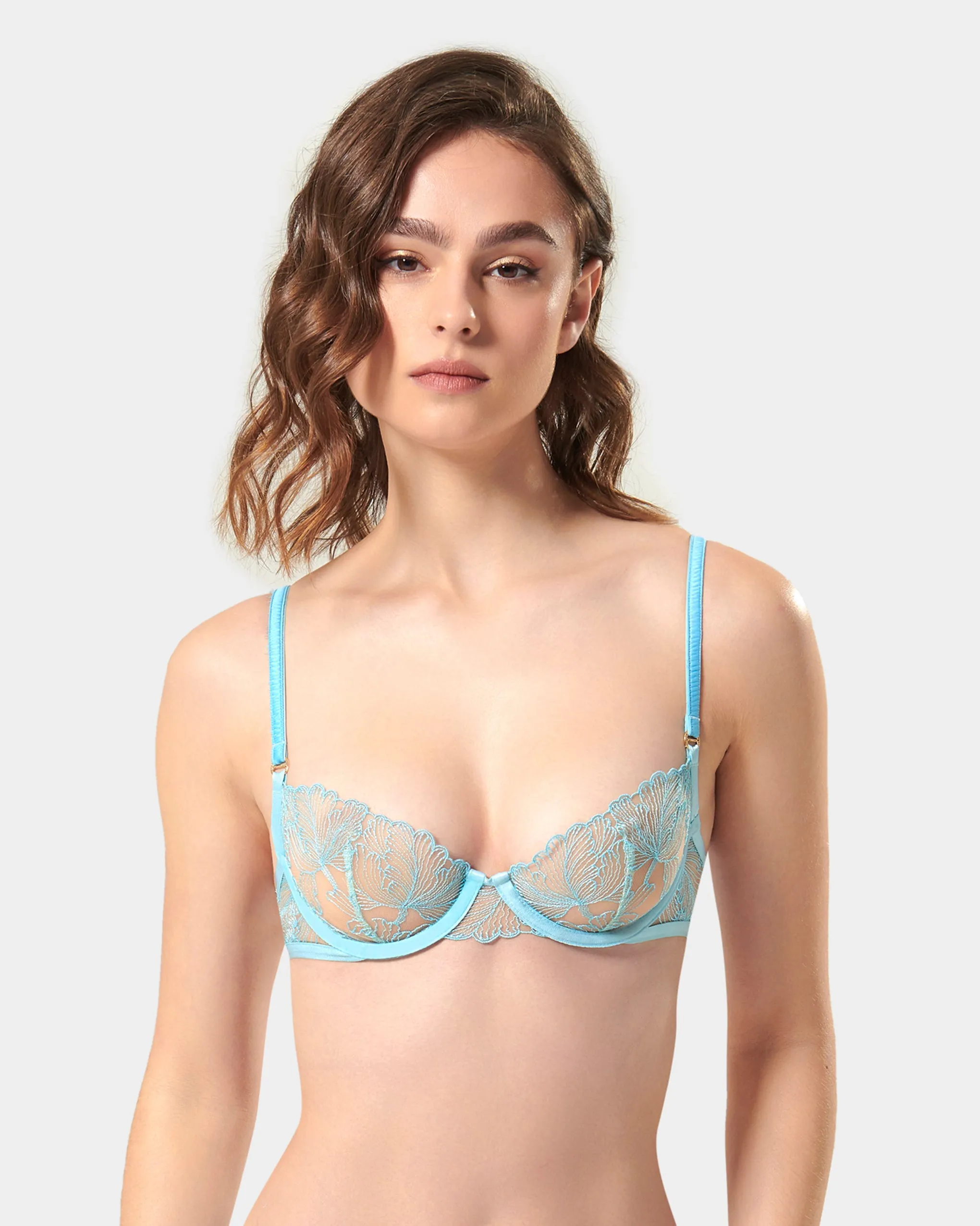Alula Embroidered Sheer Bra Blue