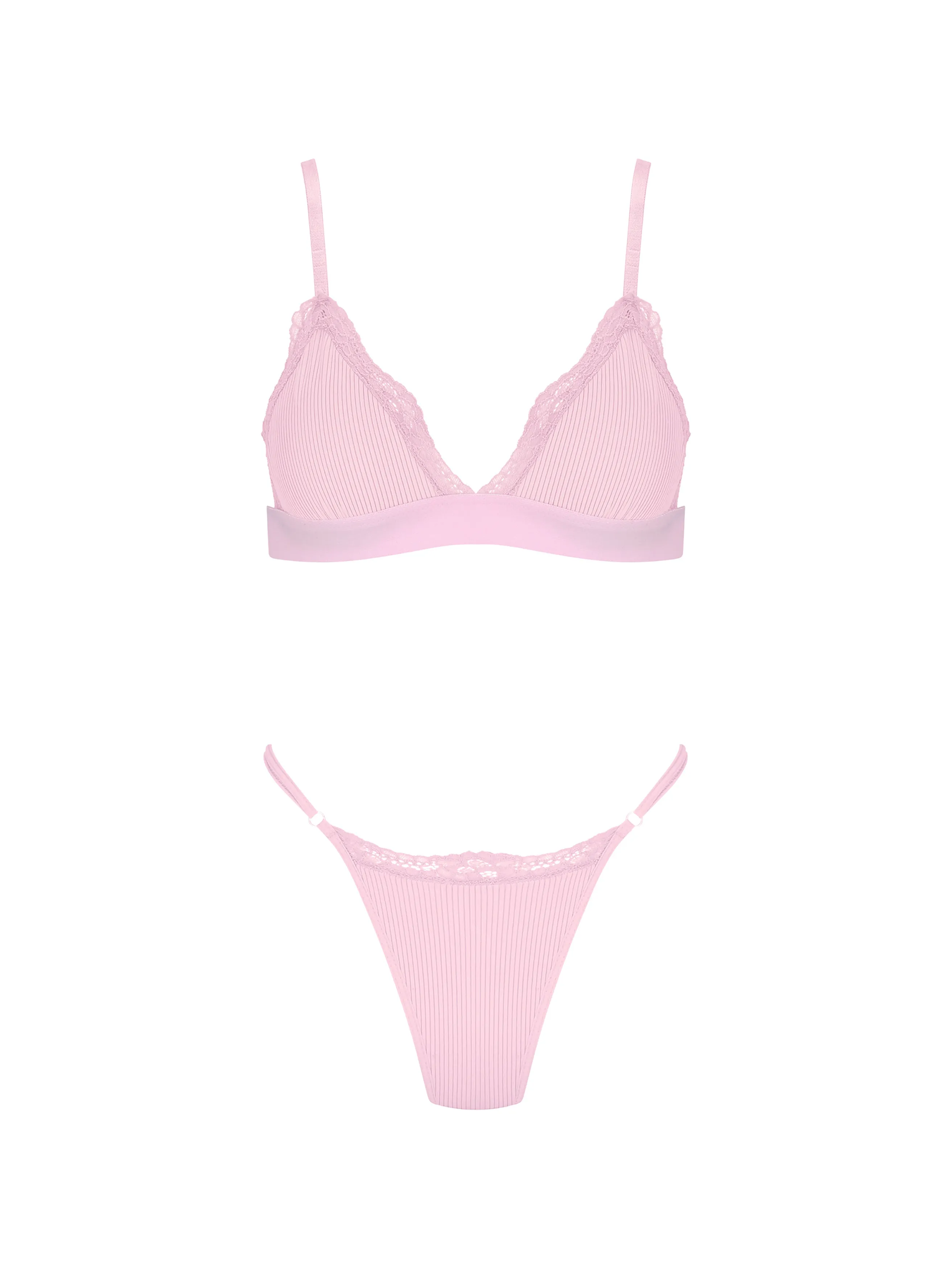 Basic Ribbed Laced Set- Light Pink