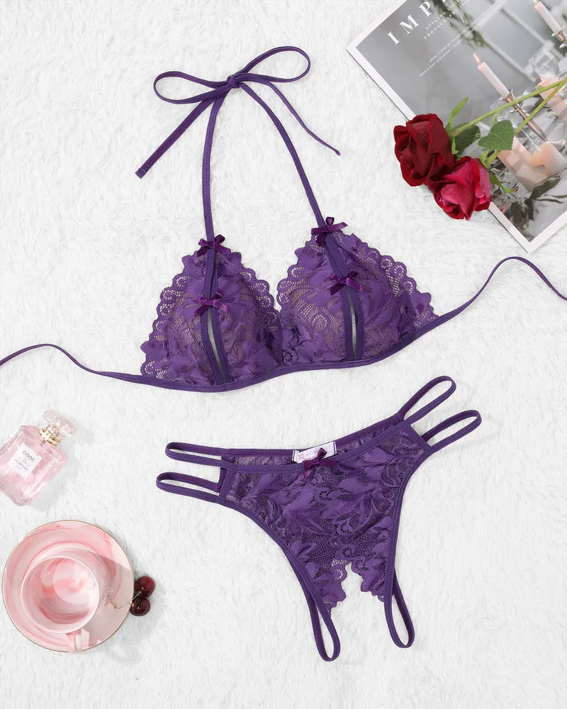 Bra and Panty Set Halter Lace 2 Piece Set
