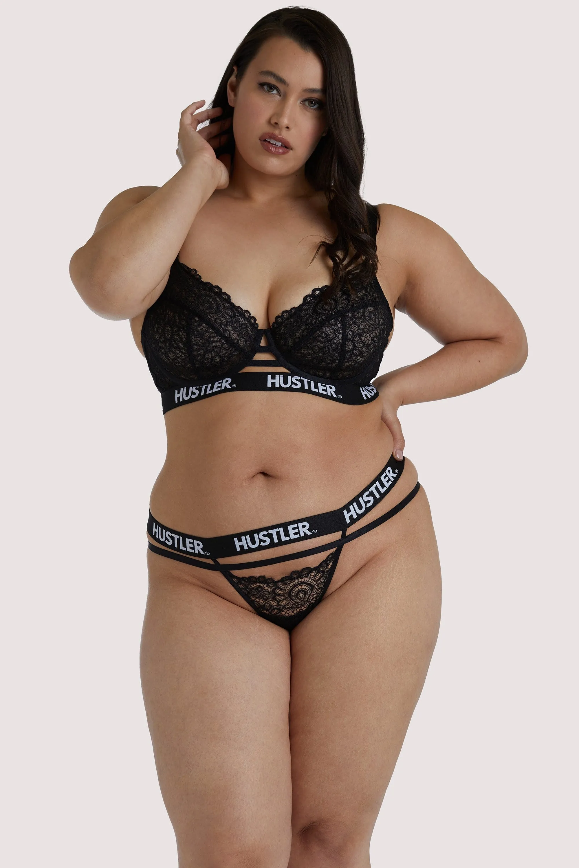 Branded Black Lace Curve Thong