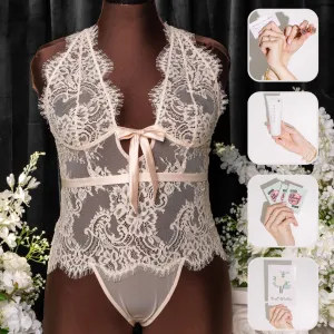 Bridal Bundle: Eyelash Lace Teddy - Champagne