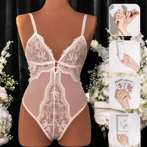 Bridal Bundle: Lace & Mesh Button Teddy - Champagne
