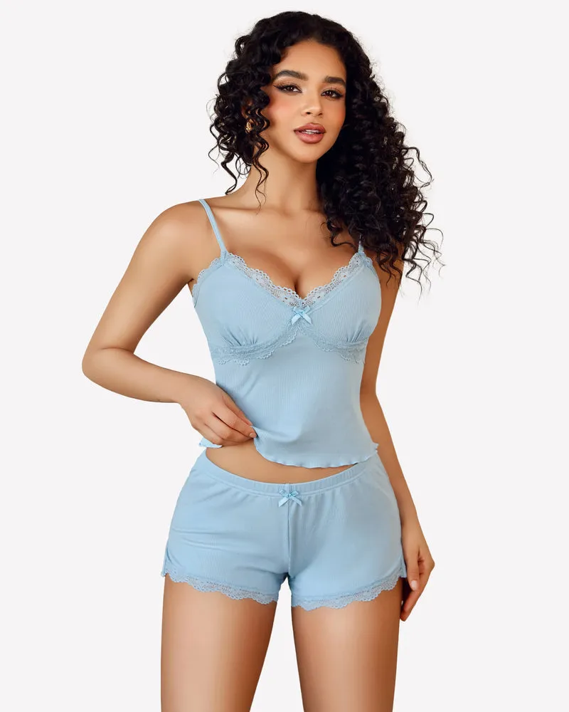 Cami Pajama Set Lace Trim Short PJ Set
