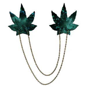 Chains: Shattered Glass Disco Ball Green Weed with Gold Chain Nipple Pasties