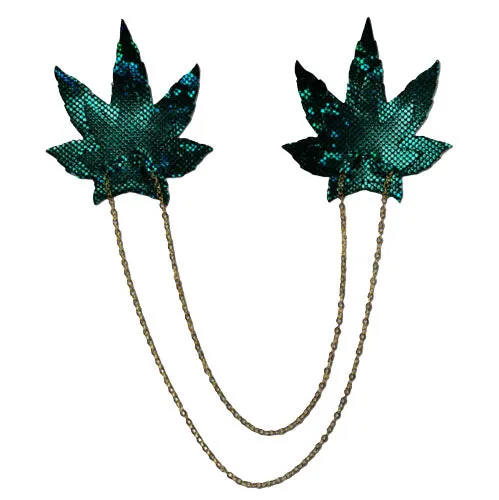 Chains: Shattered Glass Disco Ball Green Weed with Gold Chain Nipple Pasties