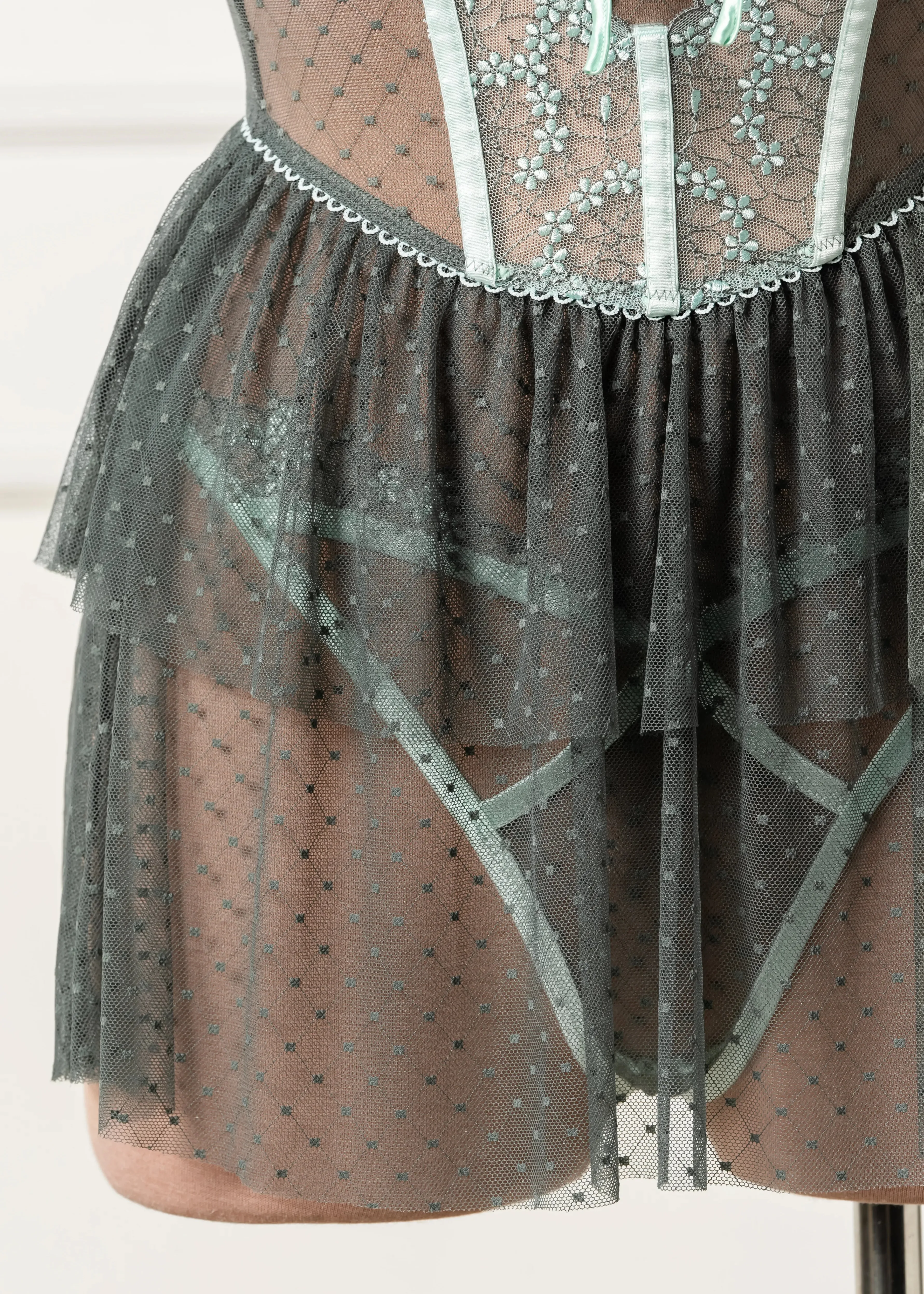 Embroidered Appliqué Cut Out Thong - Mint Julep
