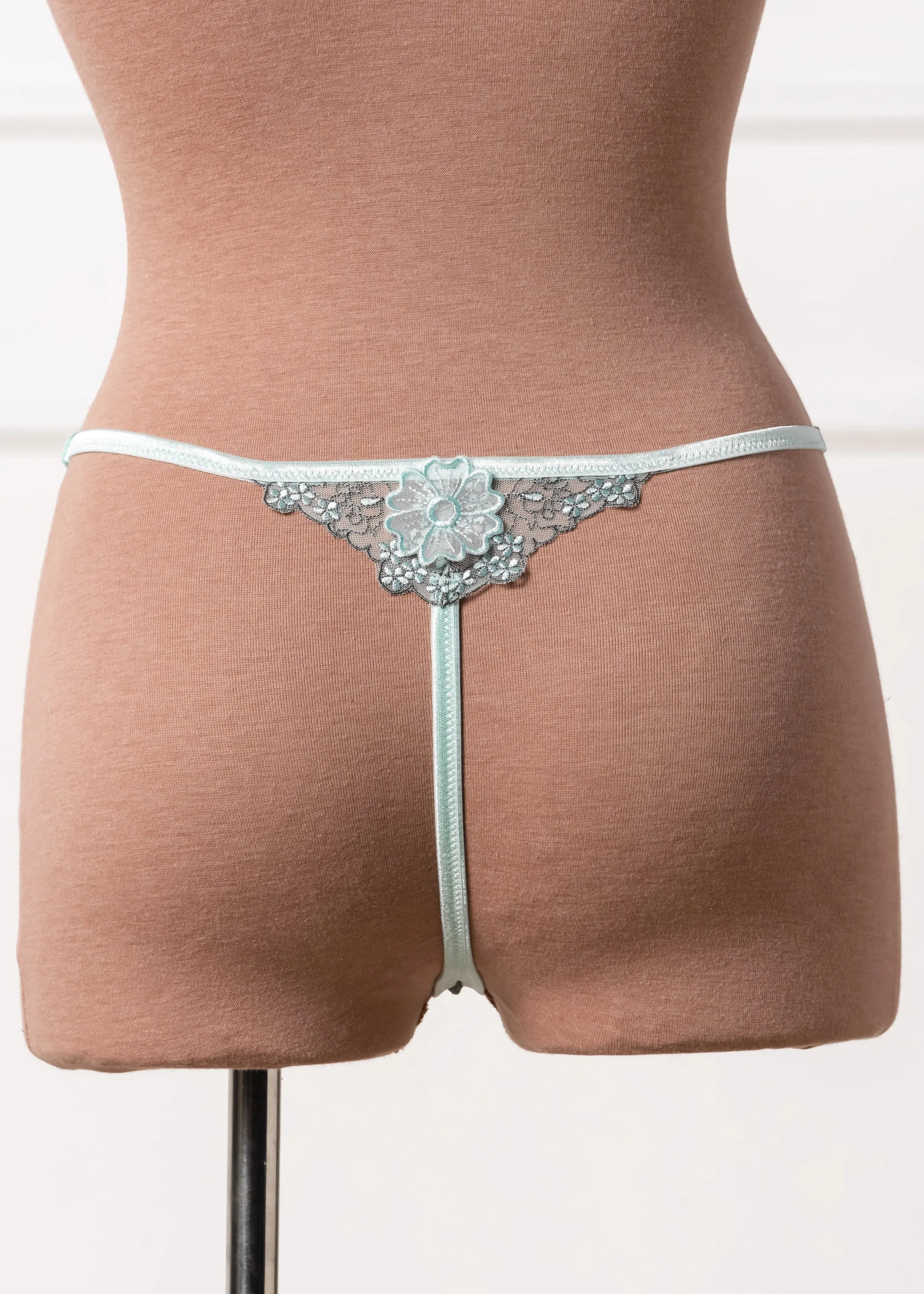 Embroidered Appliqué Cut Out Thong - Mint Julep