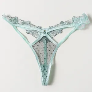 Embroidered Appliqué Cut Out Thong - Mint Julep