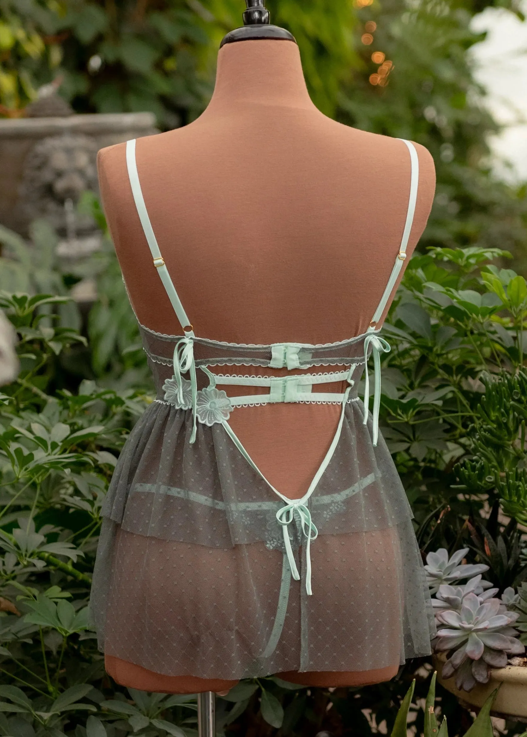 Embroidered Appliqué Cut Out Thong - Mint Julep