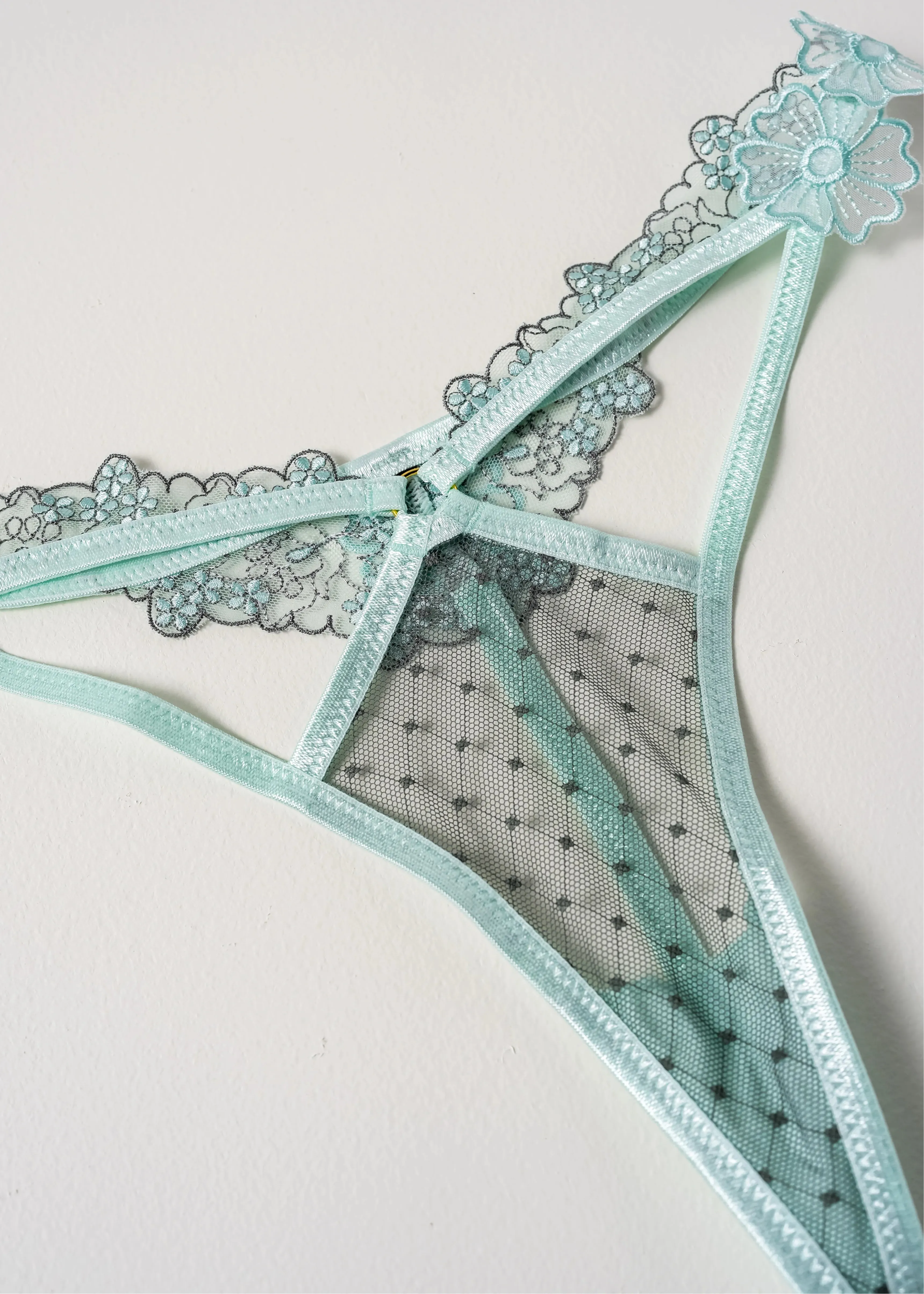 Embroidered Appliqué Cut Out Thong - Mint Julep