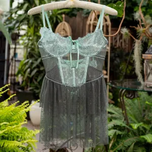Embroidered Bustier Tiered Babydoll - Mint Julep