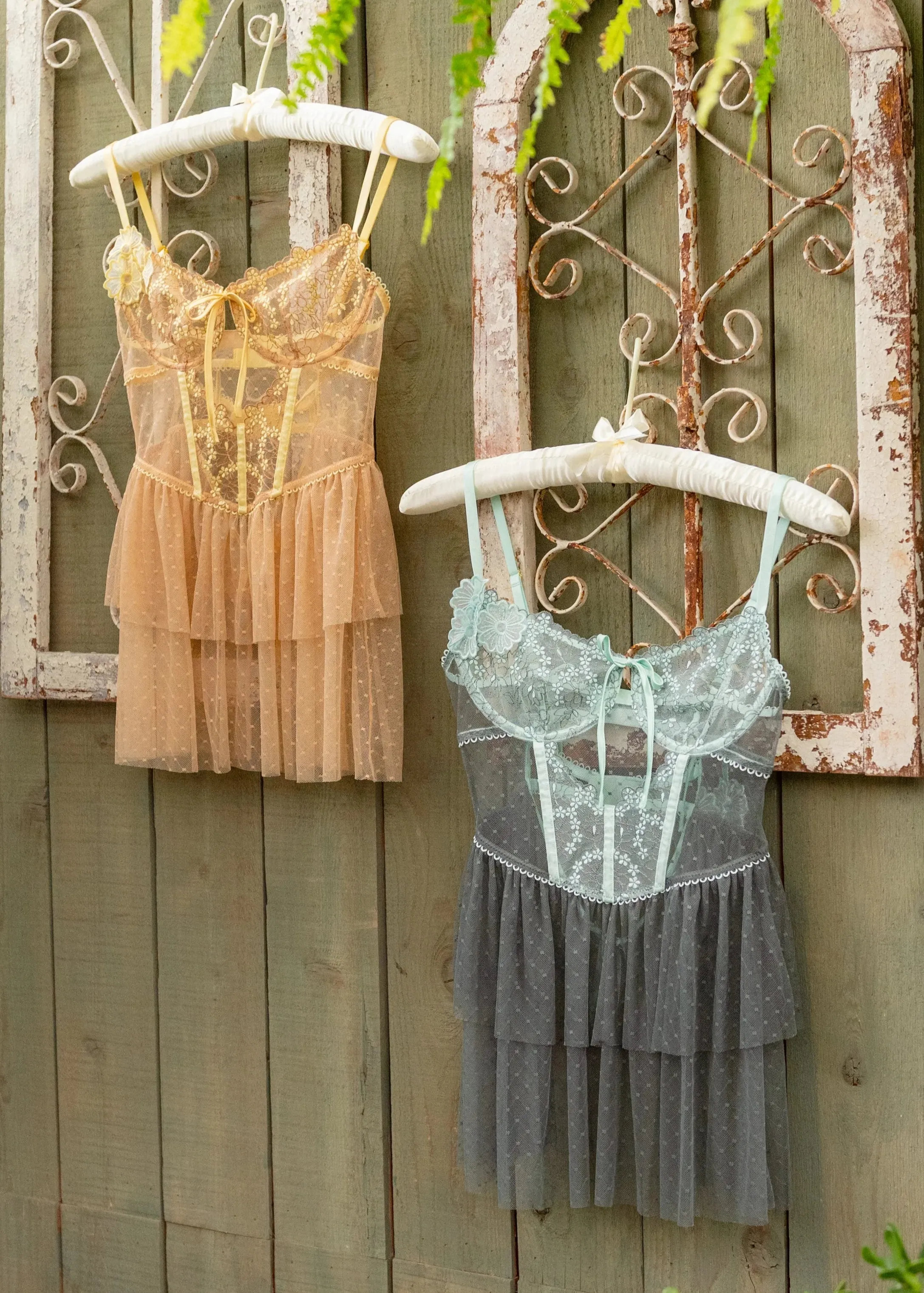 Embroidered Bustier Tiered Babydoll - Mint Julep
