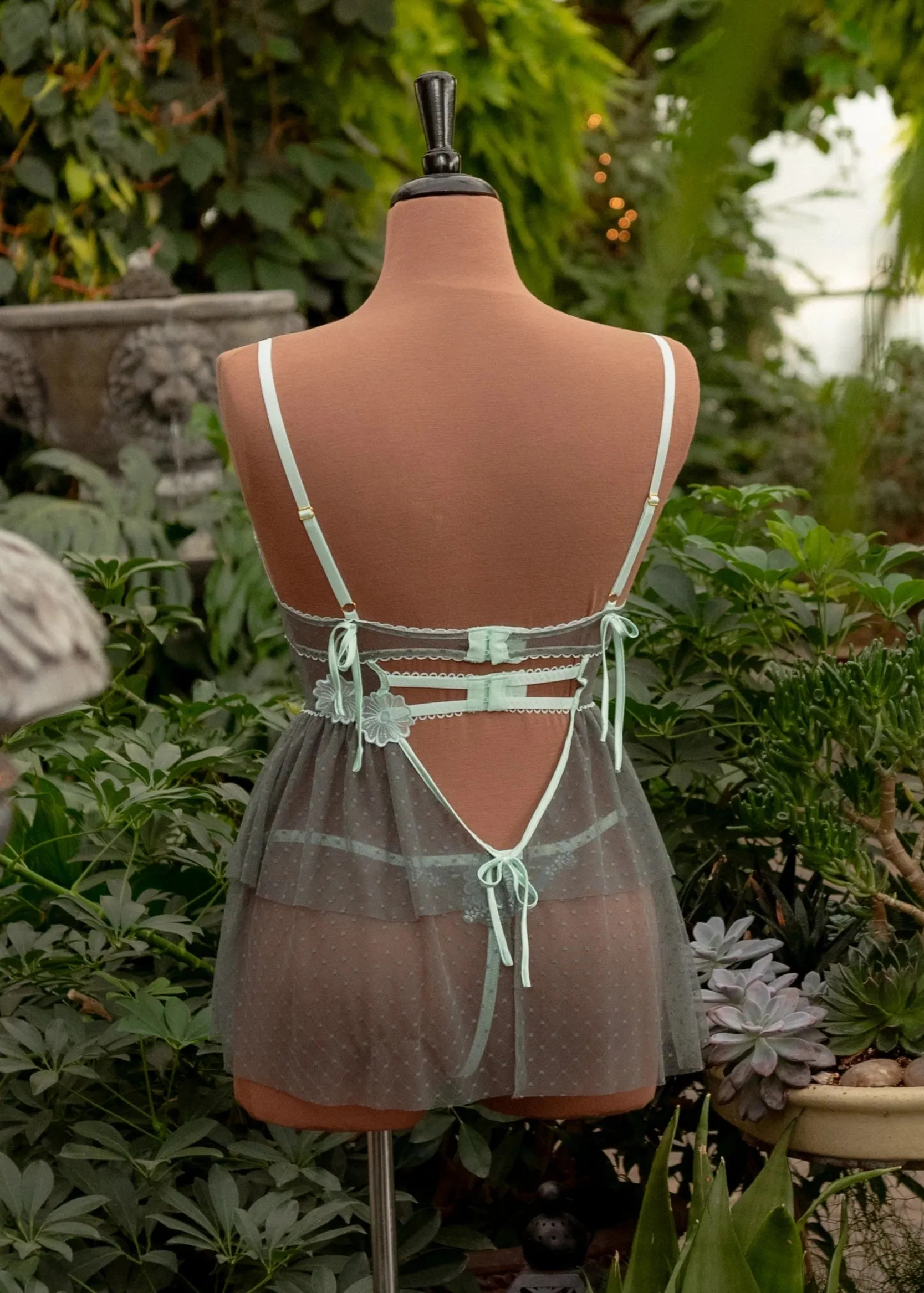 Embroidered Bustier Tiered Babydoll - Mint Julep