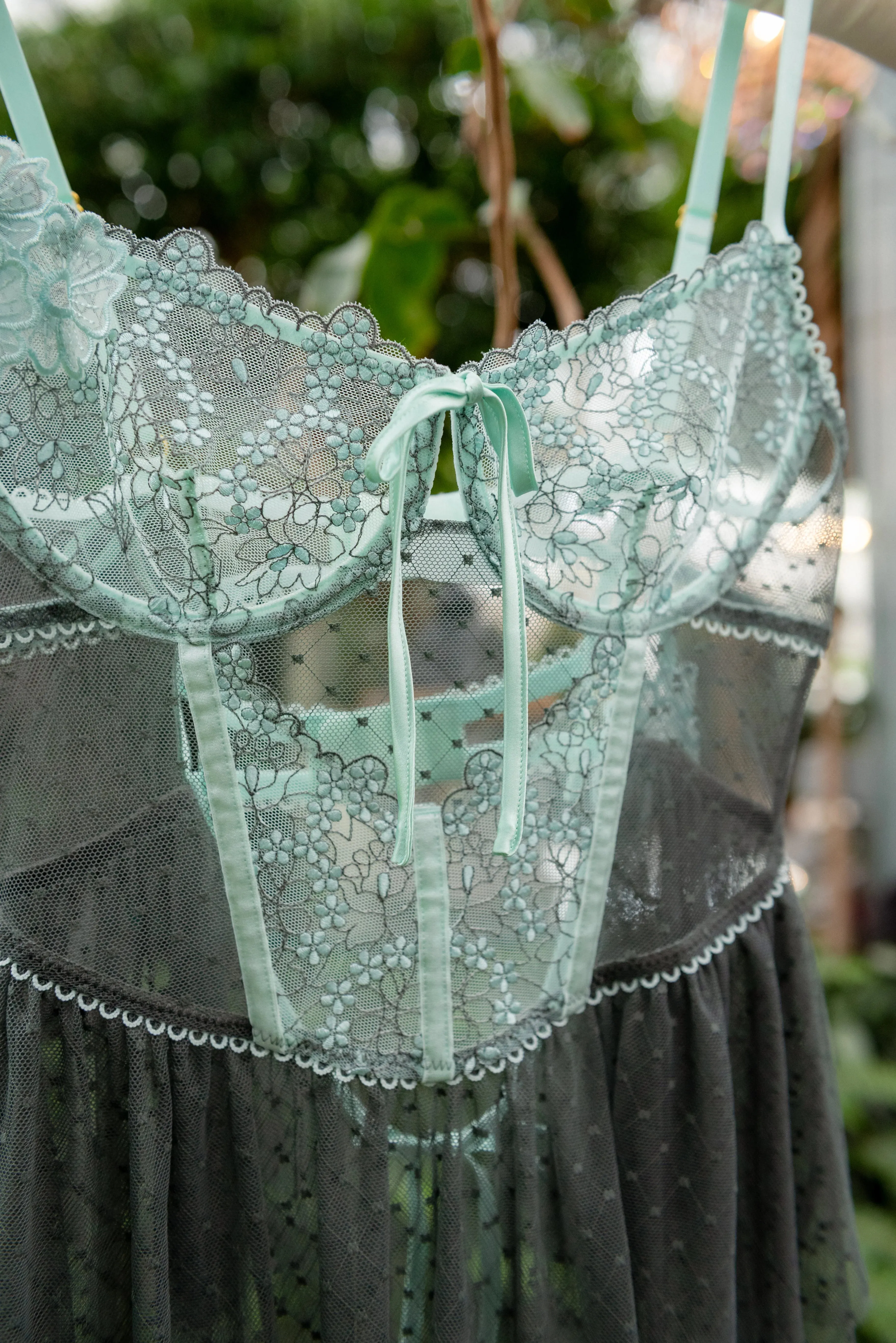 Embroidered Bustier Tiered Babydoll - Mint Julep
