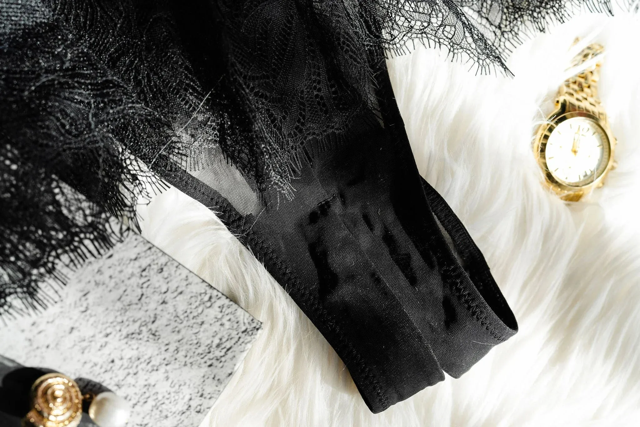 Eyelash Lace Crotchless Teddy - Black