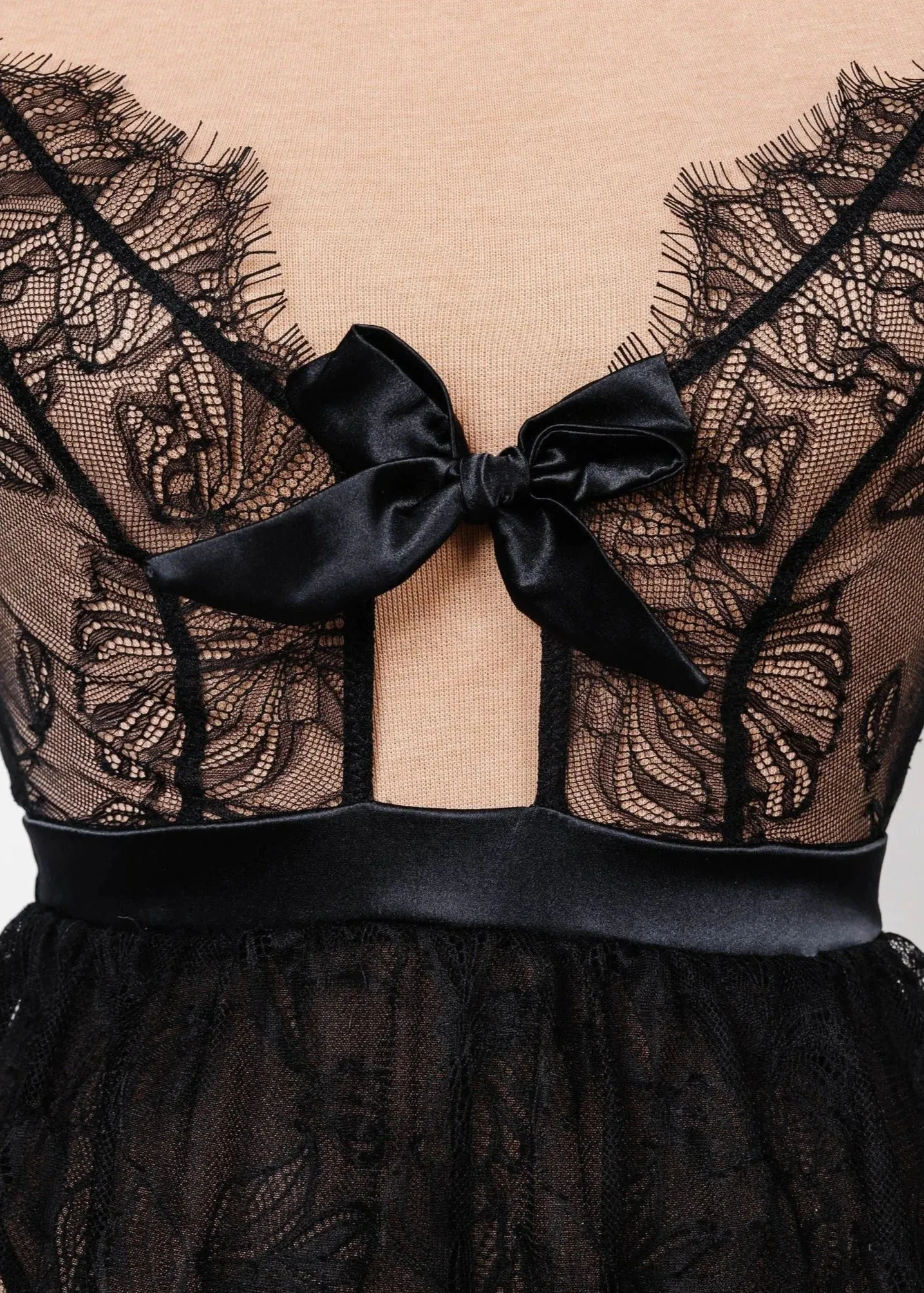 Eyelash Lace Crotchless Teddy - Black