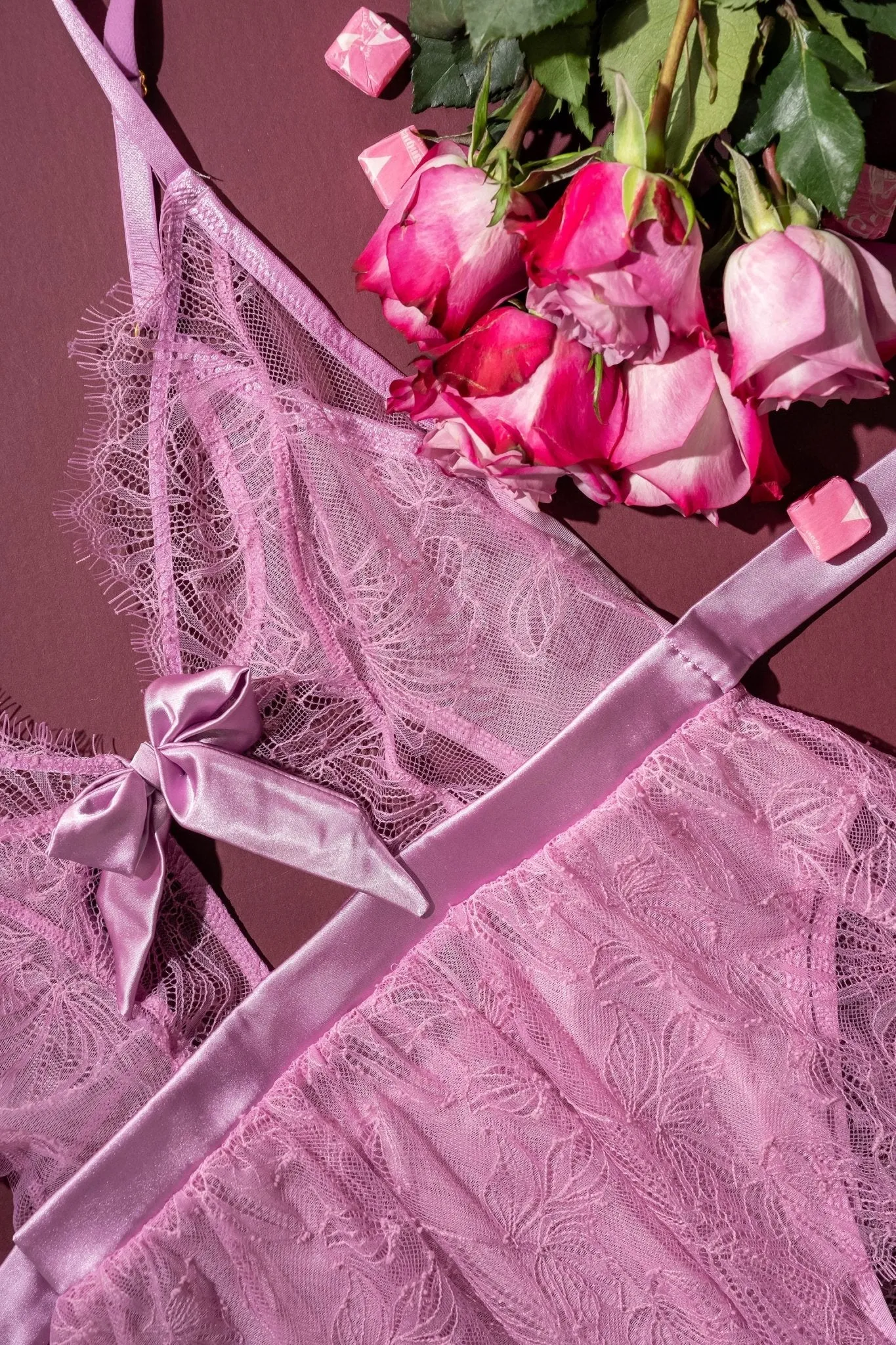 Eyelash Lace Crotchless Teddy - Lilac