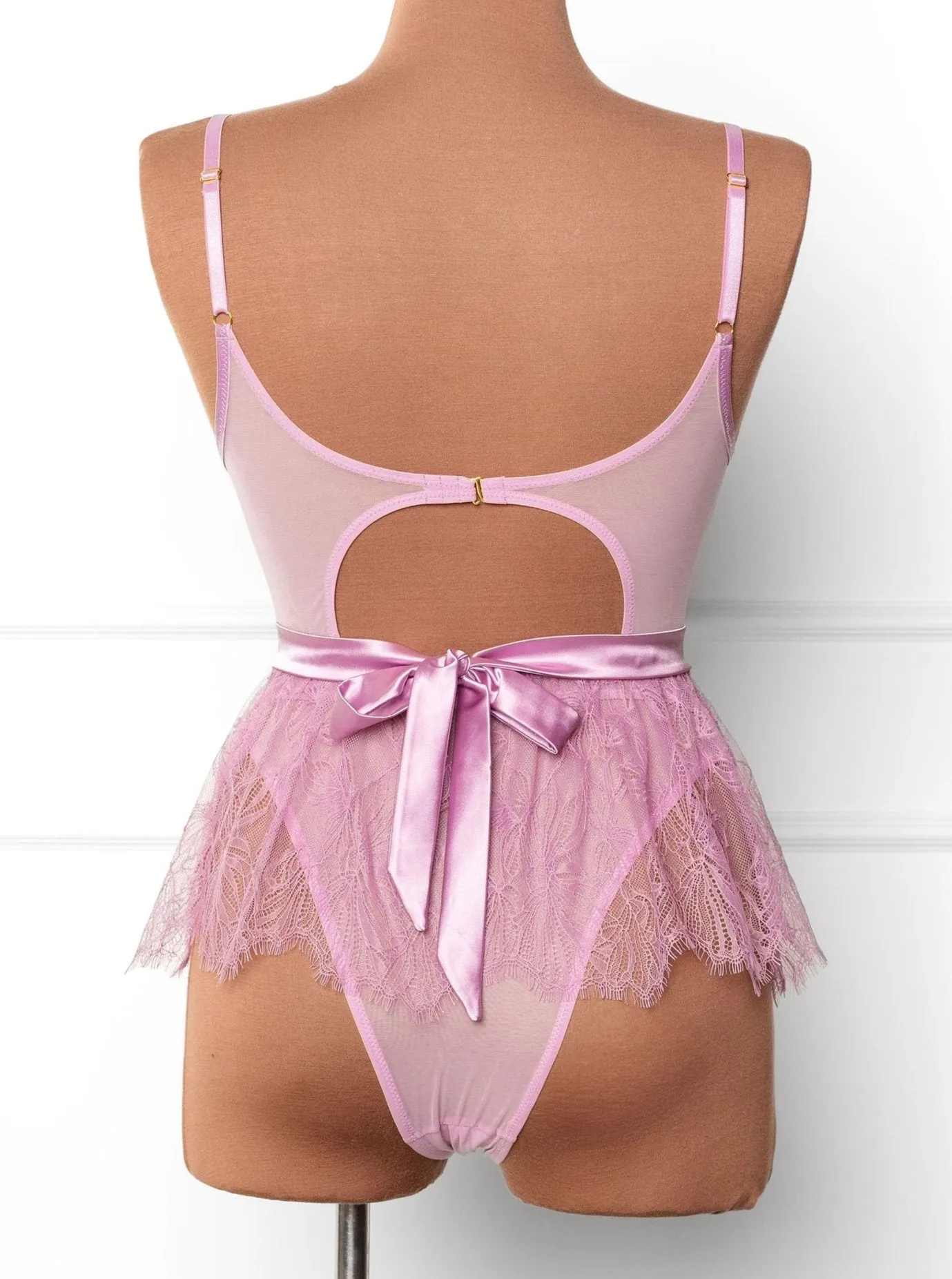 Eyelash Lace Crotchless Teddy - Lilac