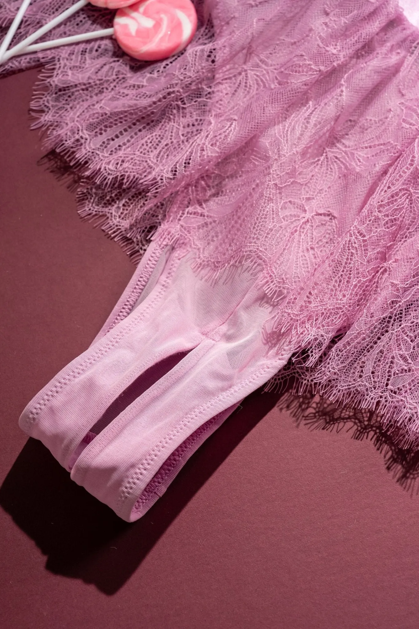 Eyelash Lace Crotchless Teddy - Lilac