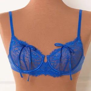 Eyelash Lace Underwire Bralette - Cobalt