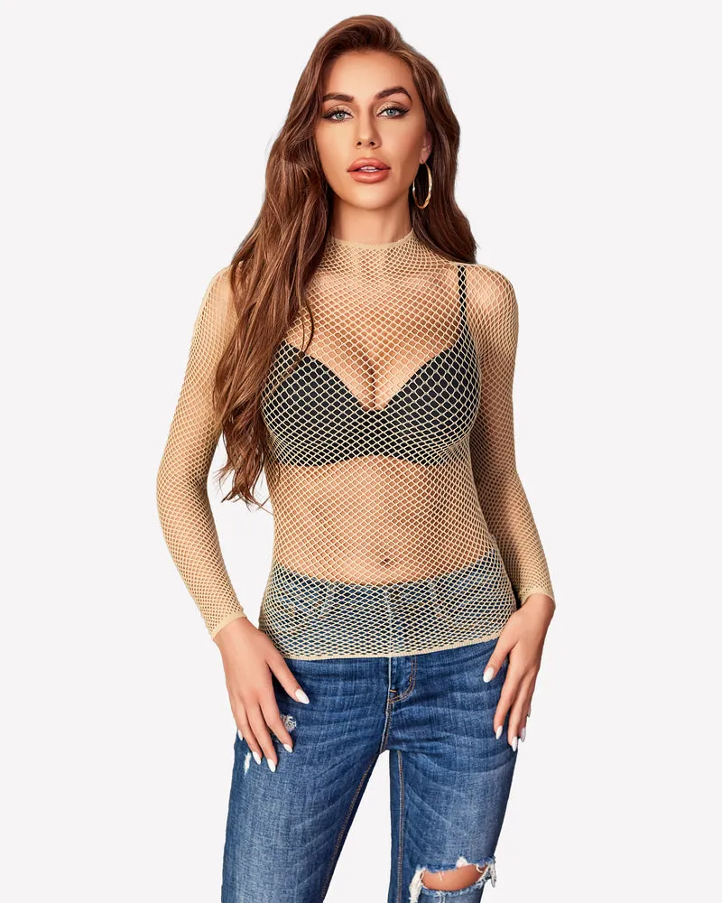 Fishnet Mesh Long Sleeve Tops