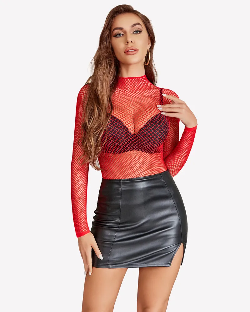 Fishnet Mesh Long Sleeve Tops