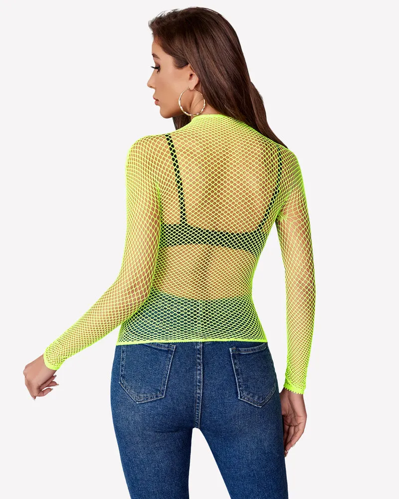 Fishnet Mesh Long Sleeve Tops