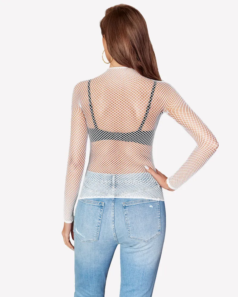 Fishnet Mesh Long Sleeve Tops