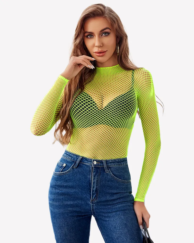 Fishnet Mesh Long Sleeve Tops
