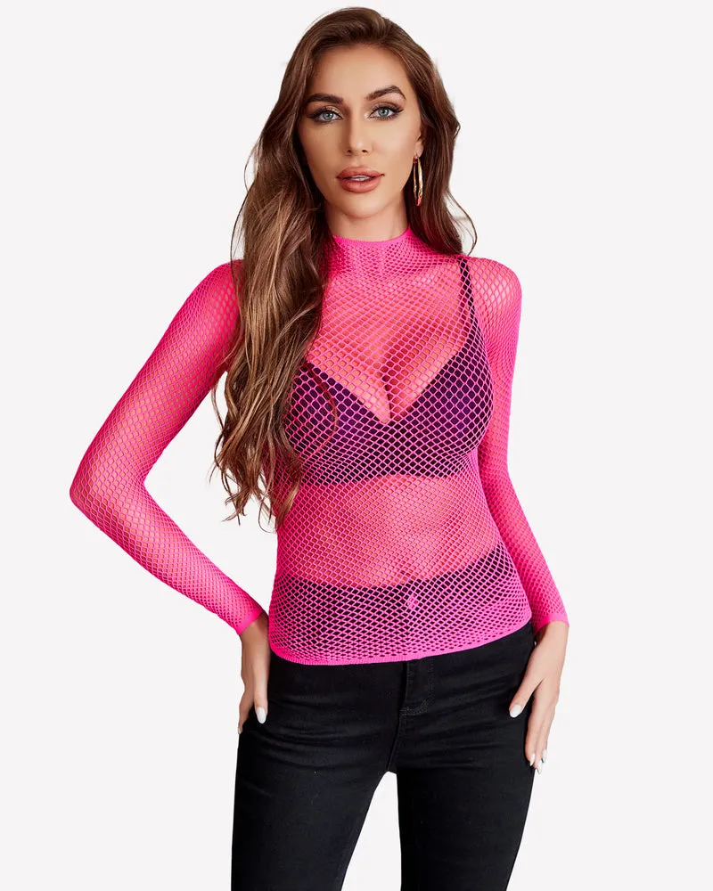 Fishnet Mesh Long Sleeve Tops