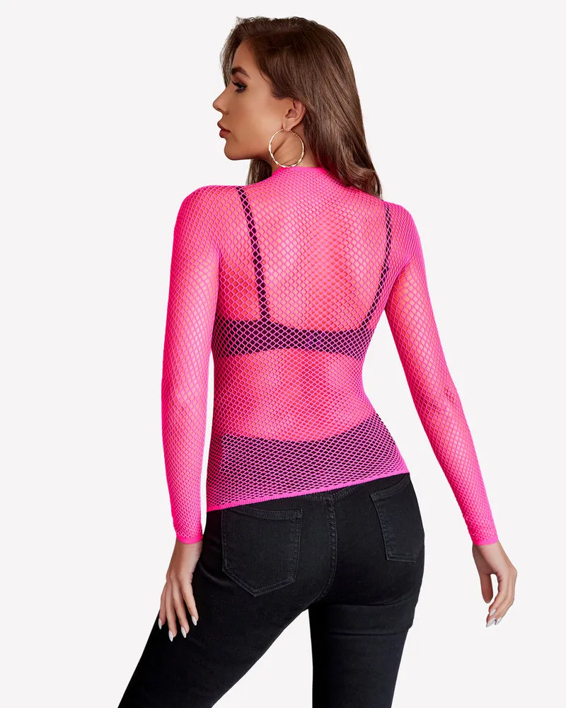 Fishnet Mesh Long Sleeve Tops