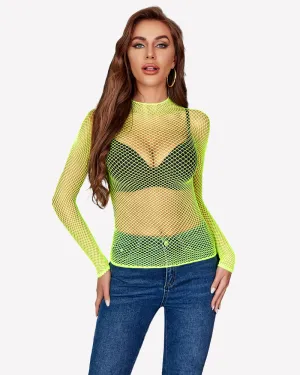 Fishnet Mesh Long Sleeve Tops
