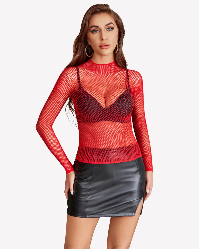 Fishnet Mesh Long Sleeve Tops
