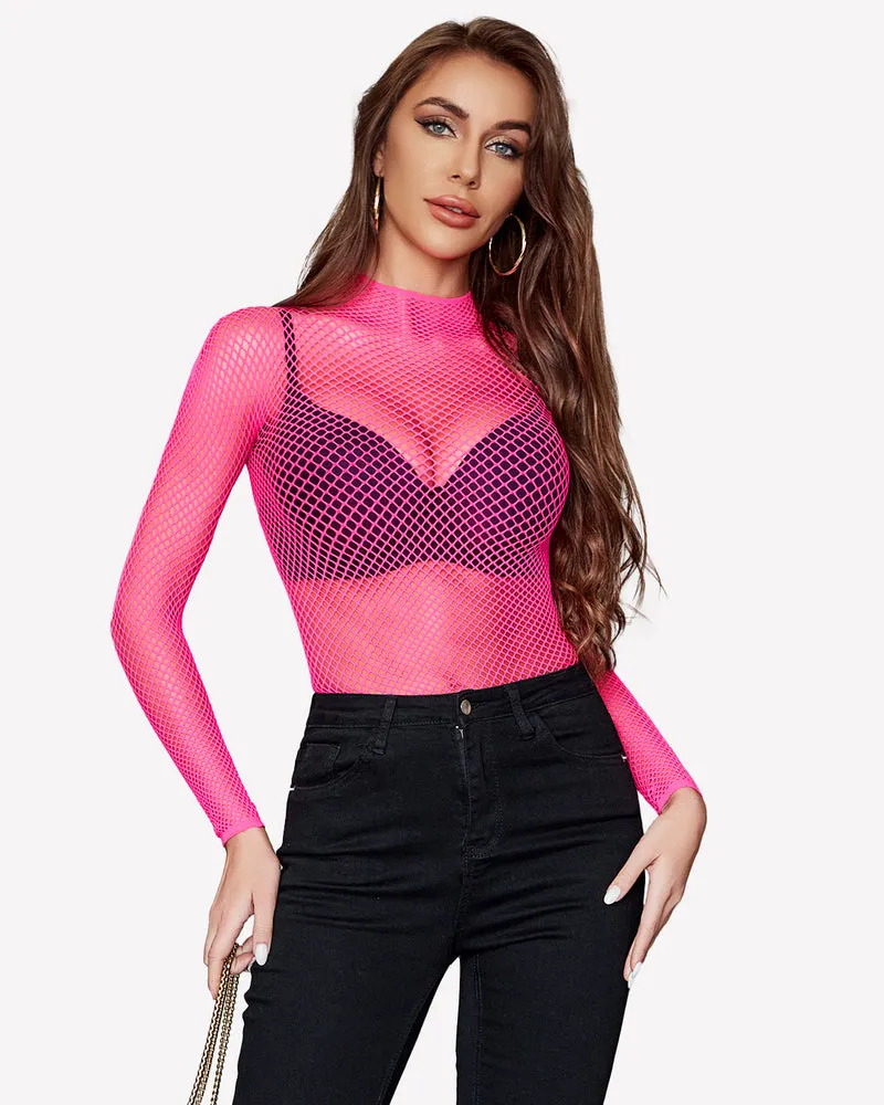 Fishnet Mesh Long Sleeve Tops