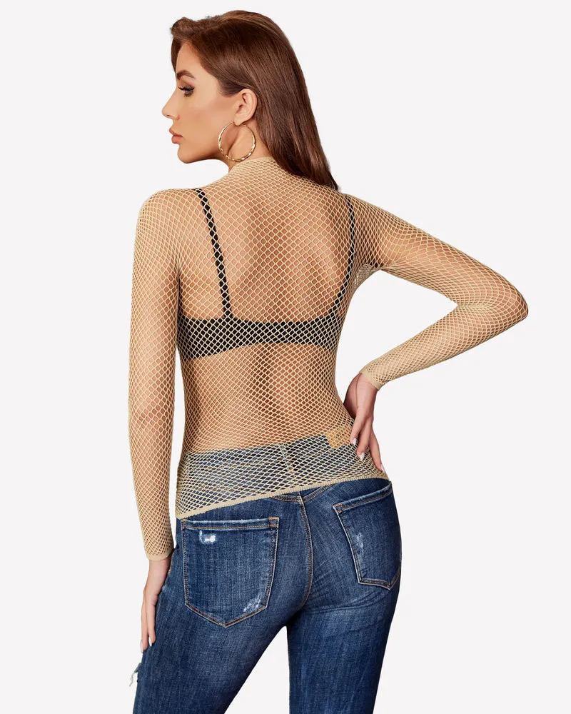 Fishnet Mesh Long Sleeve Tops