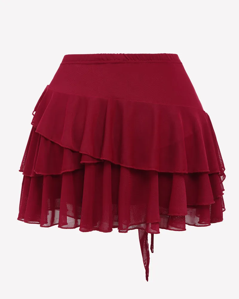 Flowy Hem Multi-Layer Ruffle Trim Skirt