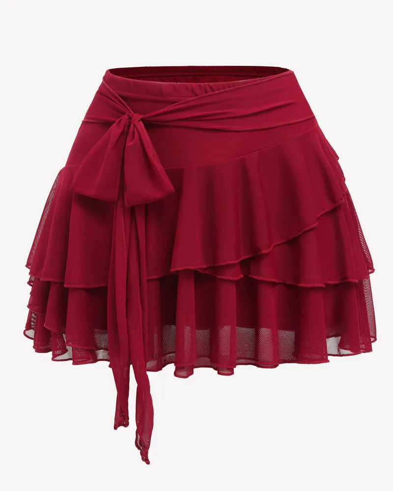 Flowy Hem Multi-Layer Ruffle Trim Skirt