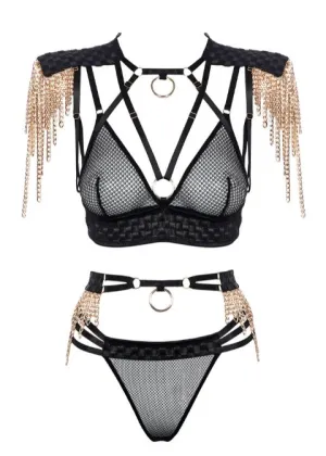 Golden Power Bondage Bra. Thong and Belt