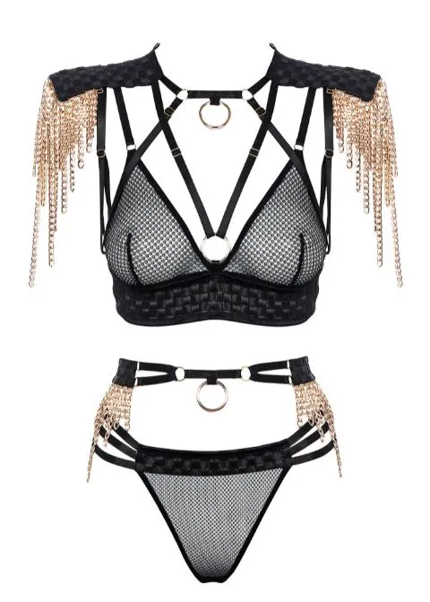 Golden Power Bondage Bra. Thong and Belt