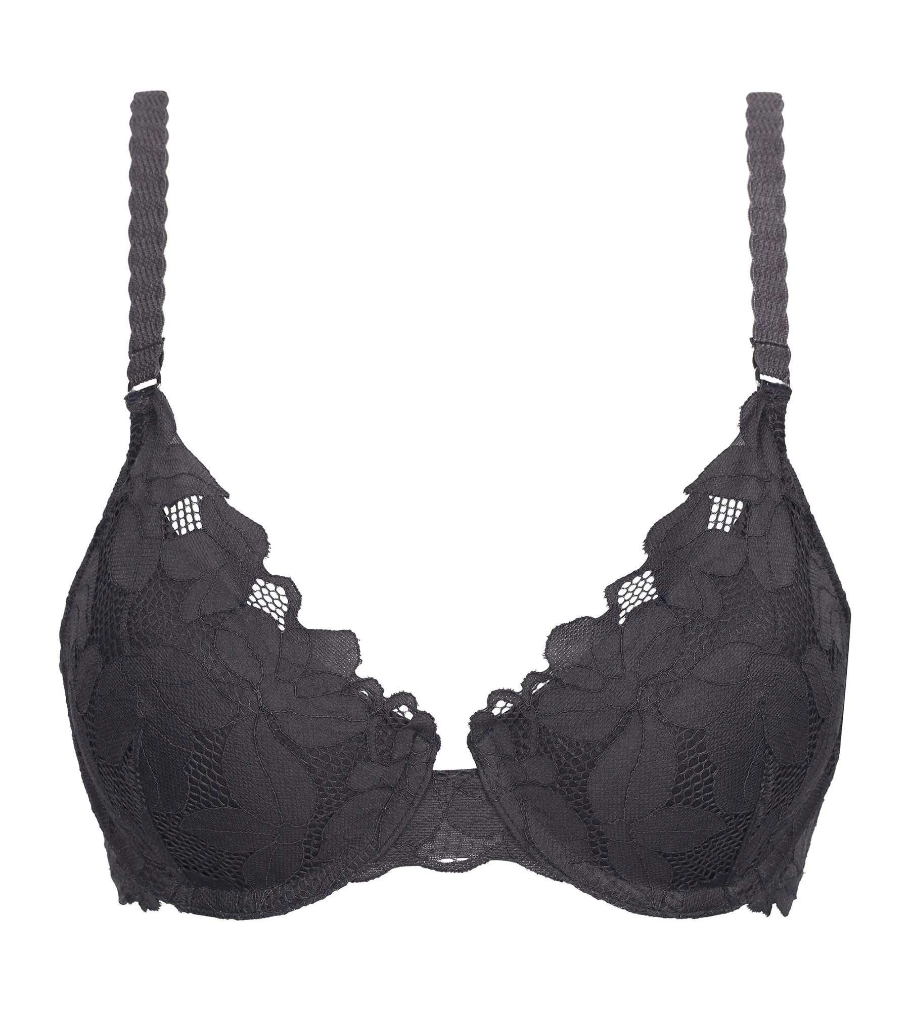 Gray floral lace underwired basket bra Dim Lacy