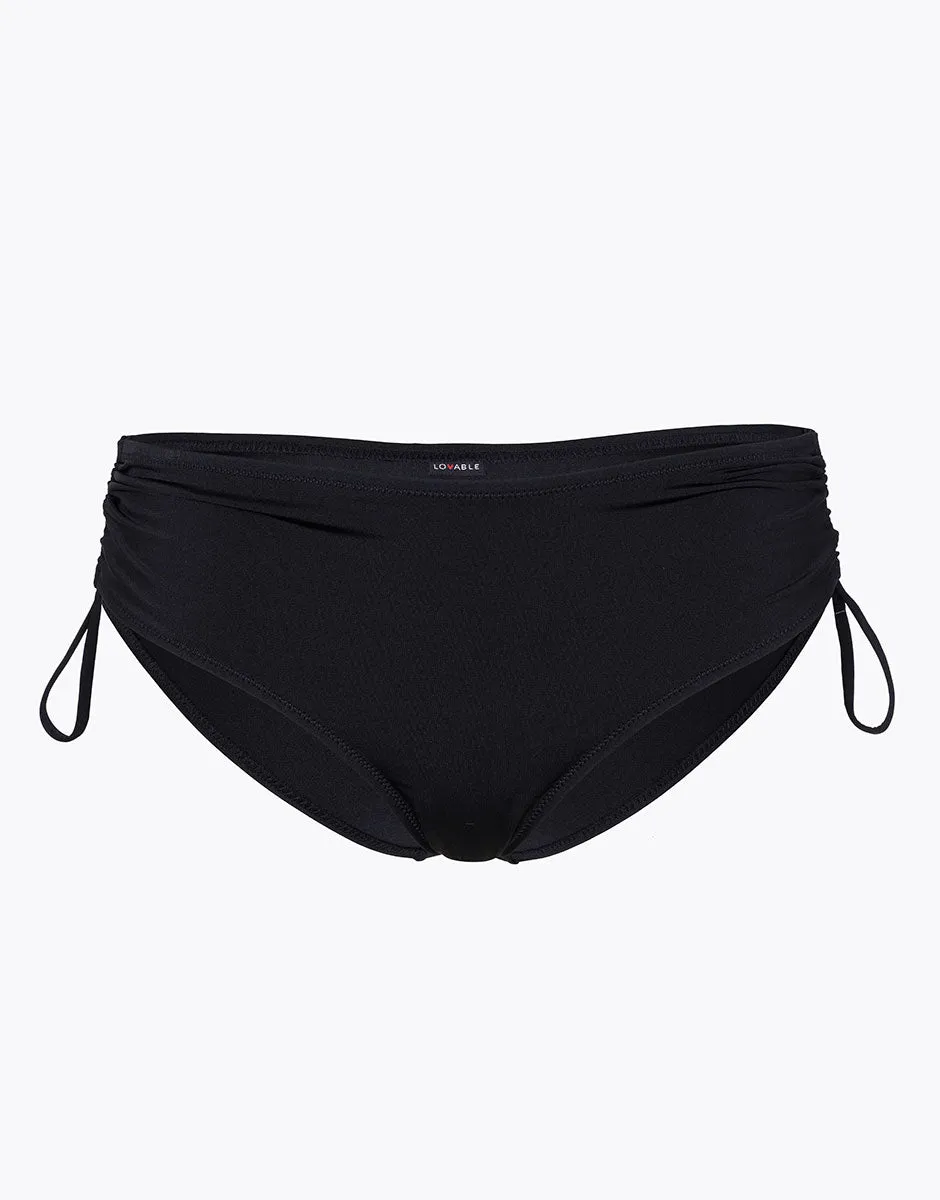 High-Waisted Bikini Bottom with Drawstring Essential Micro in Black Microfiber
