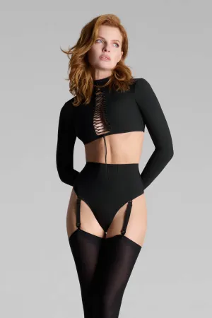 High waisted thong with suspender belt - Nuit Infinie