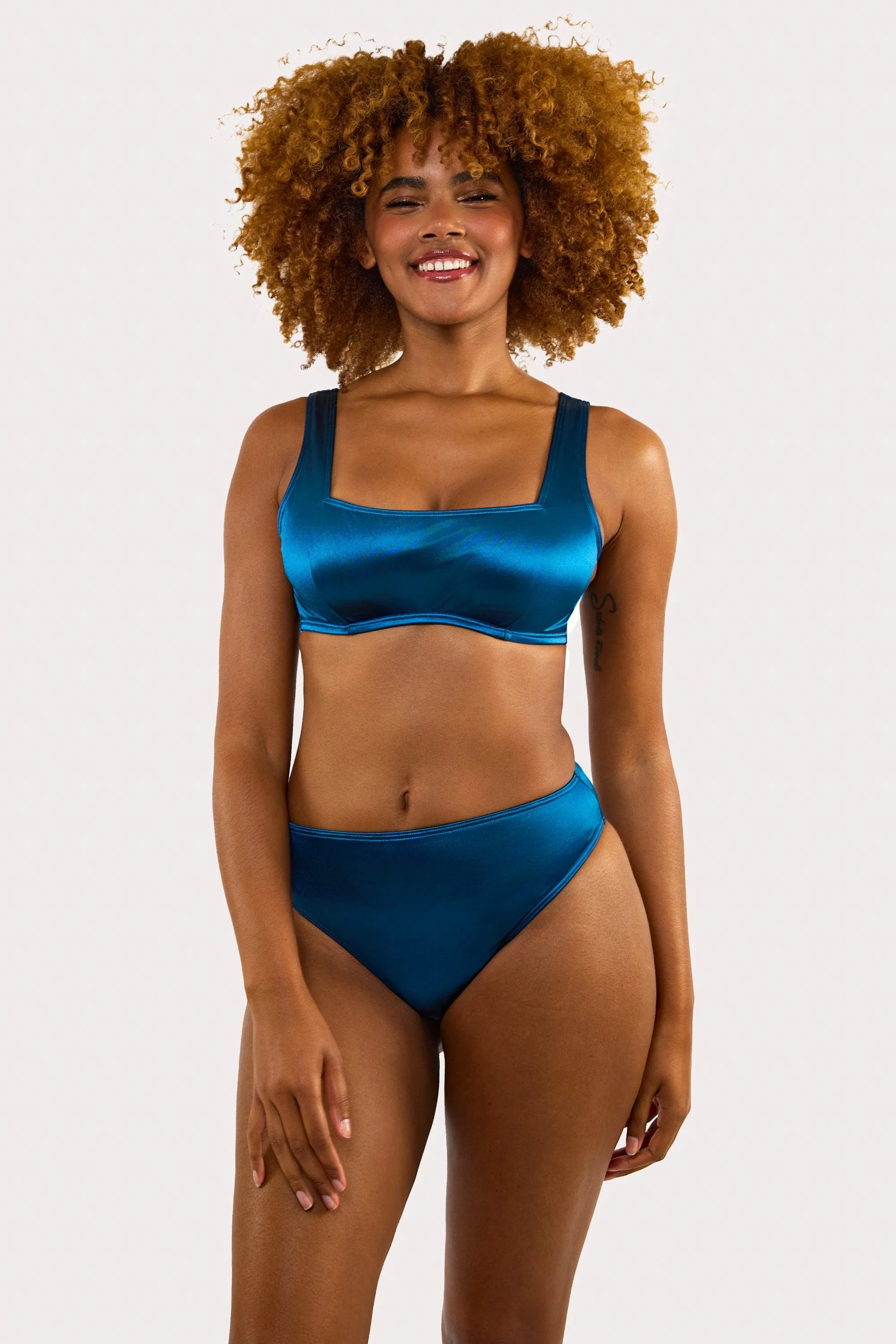Kylie Teal High-Waist High-Leg Bottoms